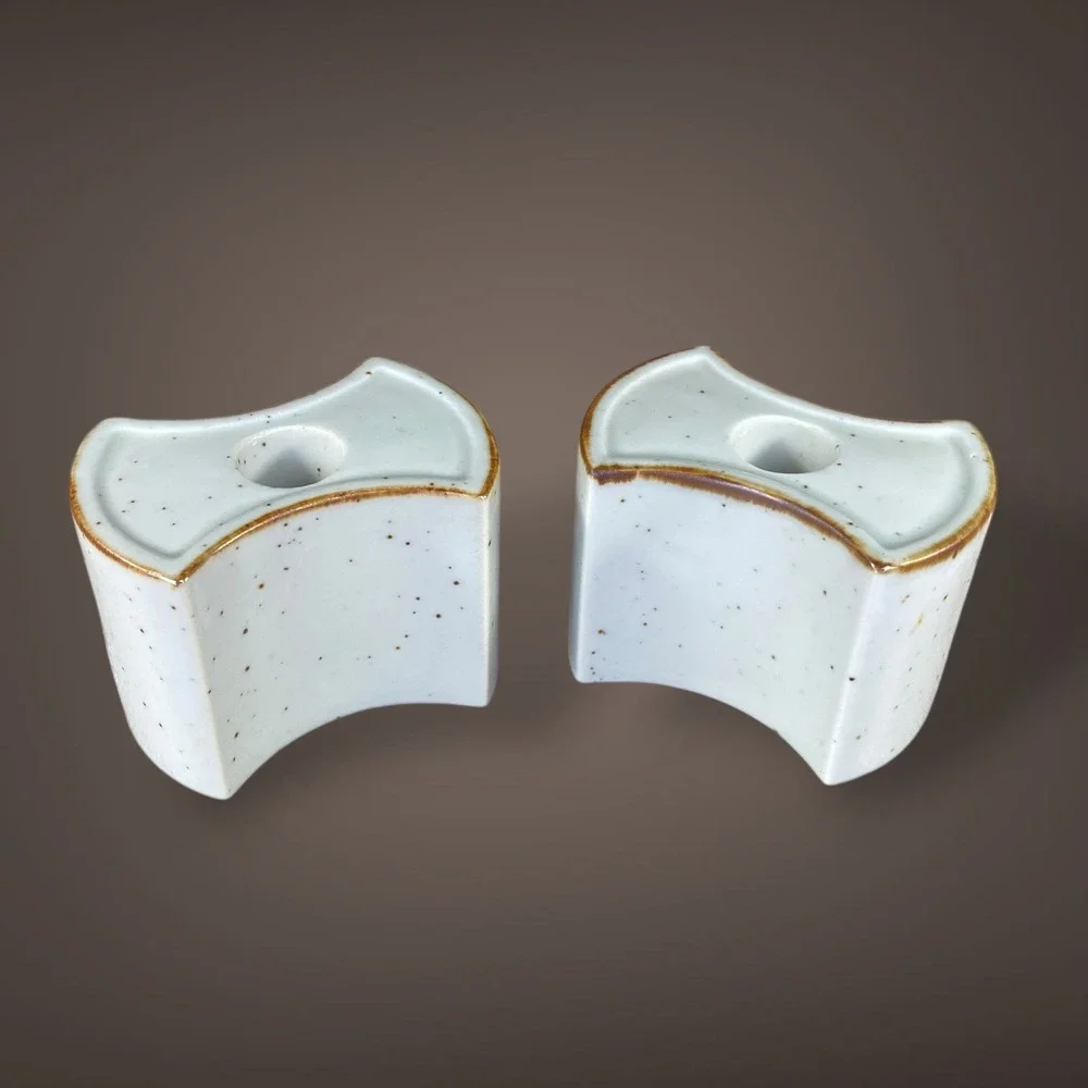 Sculptural MCM Japanese Ceramic Candle Holders Set Of 2‎ Mid Century Vintage
